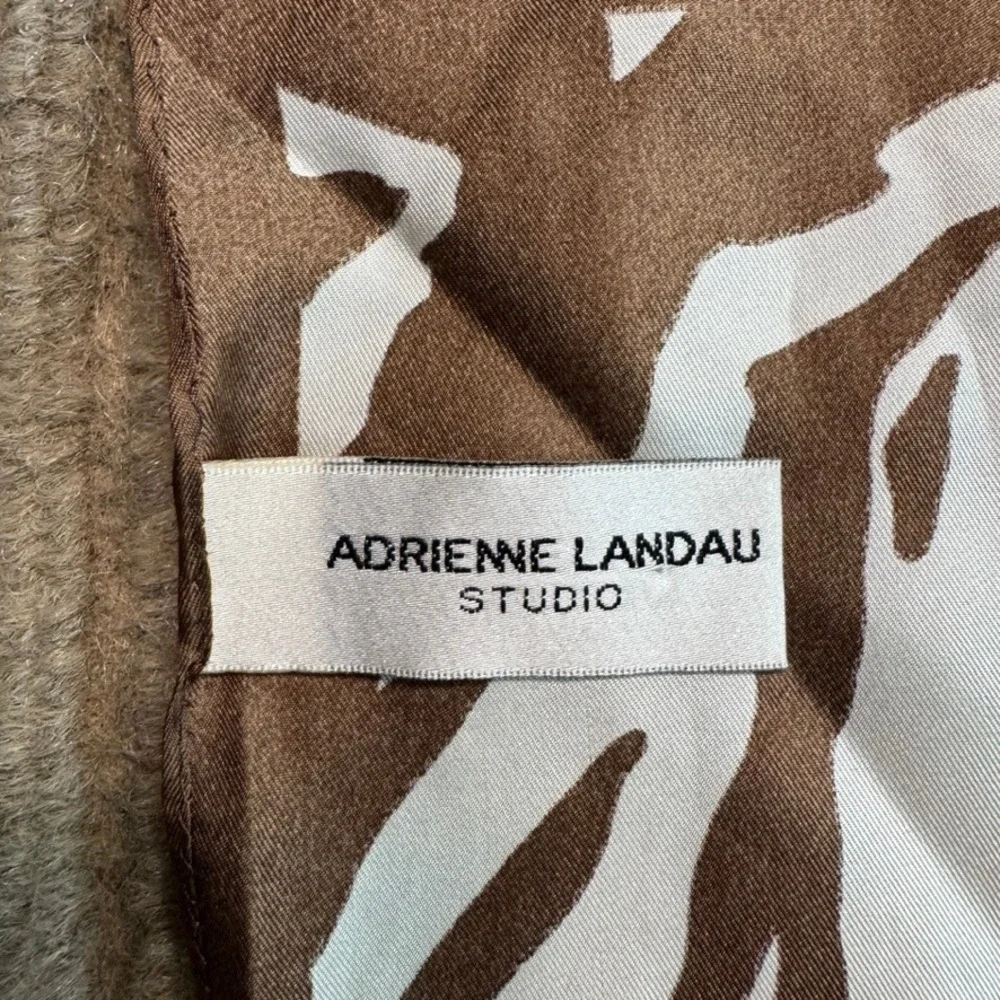 Adrienne Landau Studio Silk Scarf Zebra Floral Print Brown Blue Square 34in
